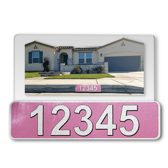 Curb-N-Sign® Customized Reflective Aluminum Curb Address Sticker Decal, Assorted Color Curb Wrap® Address Number, Letters (Large, Pink)