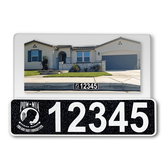 Curb-N-Sign® Customized Reflective Aluminum Curb Address Sticker Decal, Military Curb Wrap® Address Number, Letters (Large, POW MIA)