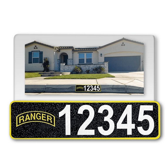 Curb-N-Sign® Customized Reflective Aluminum Curb Address Sticker Decal, Military Curb Wrap® Address Number, Letters (Large, RANGER)