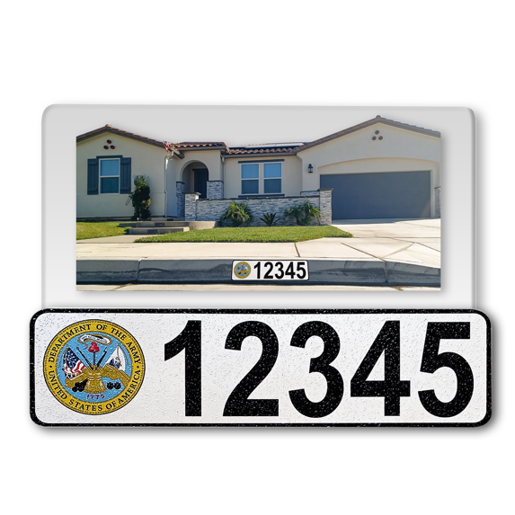 Curb-N-Sign® Customized Reflective Aluminum Curb Address Sticker Decal, Military Curb Wrap® Address Number, Letters (Large, USA ARMY)
