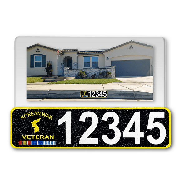 Curb-N-Sign® Customized Reflective Aluminum Curb Address Sticker Decal, Military Curb Wrap® Address Number, Letters (Medium, KOREN VET)