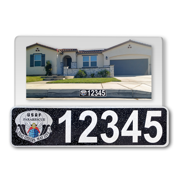 Curb-N-Sign® Customized Reflective Aluminum Curb Address Sticker Decal, Military Curb Wrap® Address Number, Letters (Medium, PARA RESCUE)