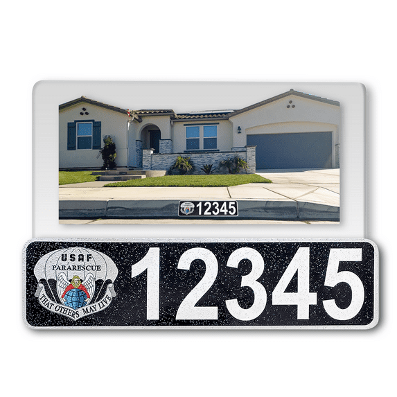 Curb-N-Sign® Customized Reflective Aluminum Curb Address Sticker Decal, Military Curb Wrap® Address Number, Letters (Medium, PARA RESCUE)