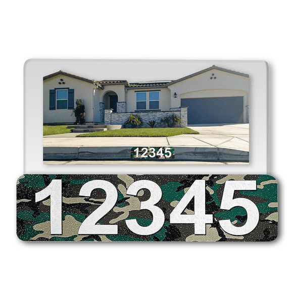 Curb-N-Sign® Customized Reflective Aluminum Curb Address Sticker Decal, Military Curb Wrap® Address Number, Letters (Small, CAMO)