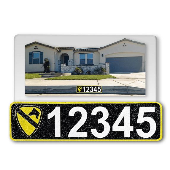Curb-N-Sign® Customized Reflective Aluminum Curb Address Sticker Decal, Military Curb Wrap® Address Number, Letters (Small, CAVALRY)