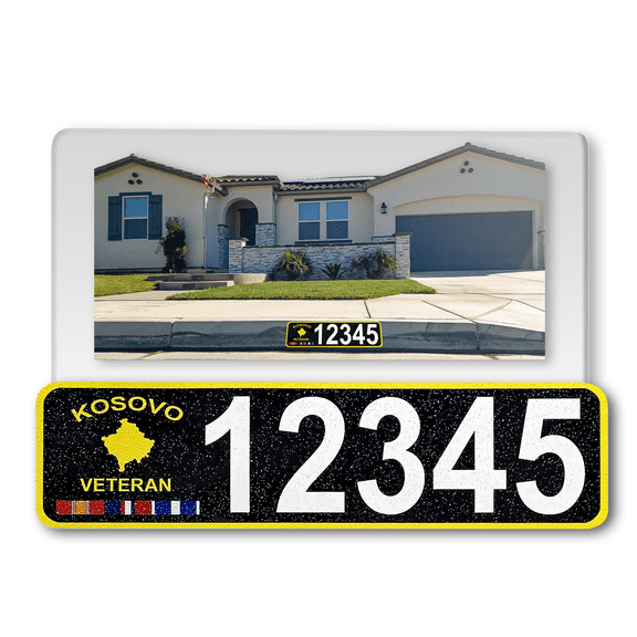 Curb-N-Sign® Customized Reflective Aluminum Curb Address Sticker Decal, Military Curb Wrap® Address Number, Letters (Small, KOSOVO VET)