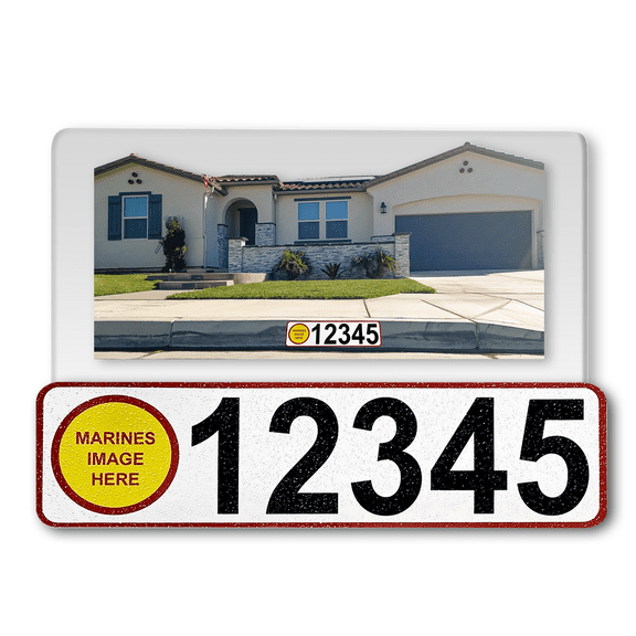 Curb-N-Sign® Customized Reflective Aluminum Curb Address Sticker Decal, Military Curb Wrap® Address Number, Letters (Small, MARINE Curb)