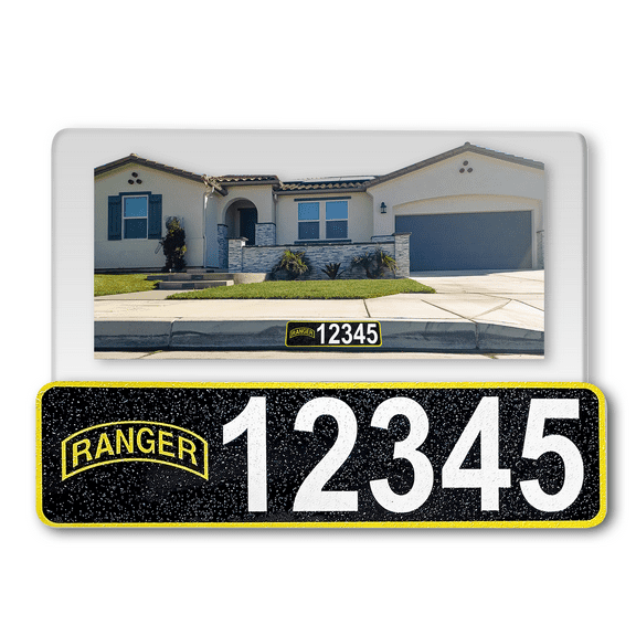 Curb-N-Sign® Customized Reflective Aluminum Curb Address Sticker Decal, Military Curb Wrap® Address Number, Letters (Small, RANGER)
