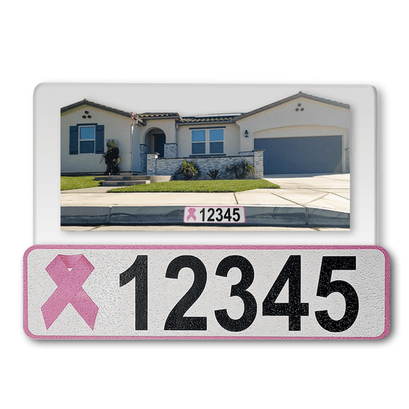 Curb-N-Sign® Customized Super Reflective Aluminum Curb Wrap® House Number Sticker Decal for Outdoor, 12 Month Warranty House Address Numbers Letters with Breast Cancer Awareness Ribbon
