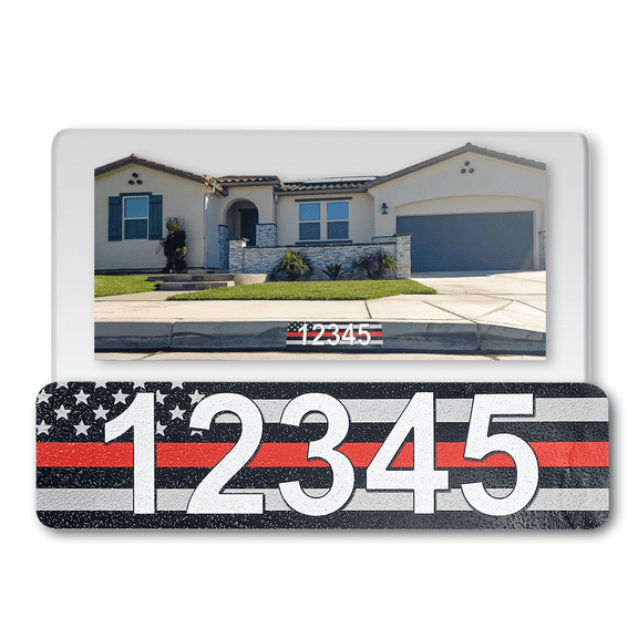 Curb-N-Sign® Customized Super Reflective Aluminum Curb Wrap® House Number Sticker Decal for Outdoor, 12 Month Warranty House Address Numbers Letters with Thin Red Line