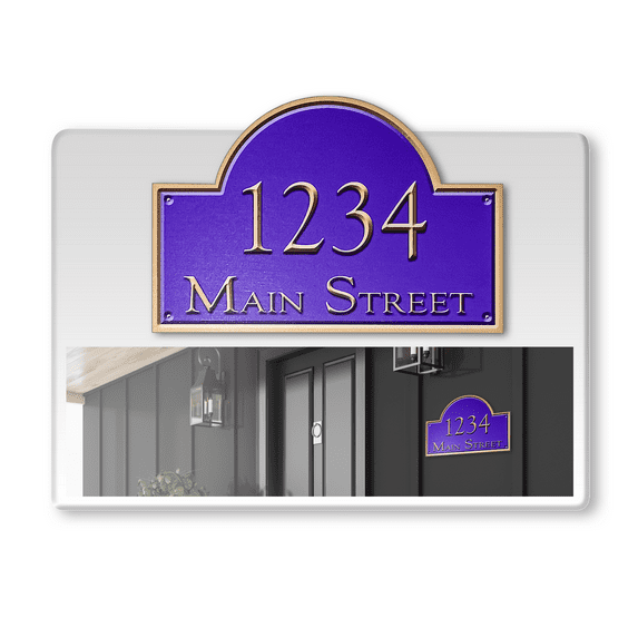 Curb-N-Sign® Fancy Arch Super Reflective Mailbox Address Numbers Plaque, Customized Address Number Letter, Aluminum Pre-Drilled Holes,12-Month Warranty (5”x7.5”, Purple)