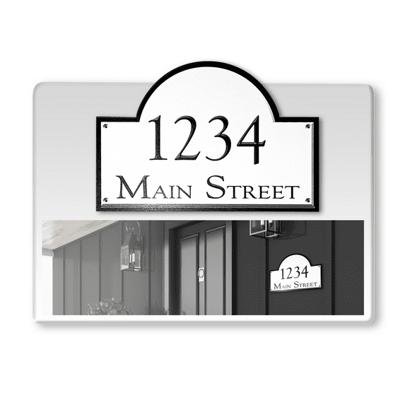 Curb-N-Sign® Fancy Arch Super Reflective Mailbox Address Numbers Plaque, Customized Address Number Letter, Aluminum Pre-Drilled Holes,12-Month Warranty (8”x12”, White)