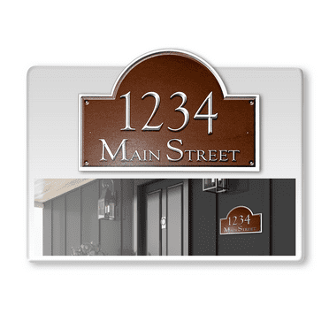 Curb-N-Sign® Fancy Arch Super Reflective Mailbox Address Numbers Plaque, Customized Address Number Letter, Aluminum Pre-Drilled Holes,12-Month Warranty (5”x7.5”, Brown)