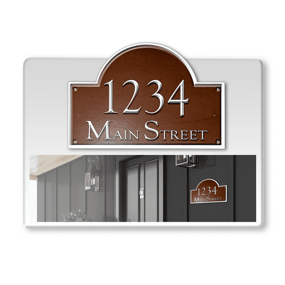 Curb-N-Sign® Fancy Arch Super Reflective Mailbox Address Numbers Plaque, Customized Address Number Letter, Aluminum Pre-Drilled Holes,12-Month Warranty (13”x20”, Brown)