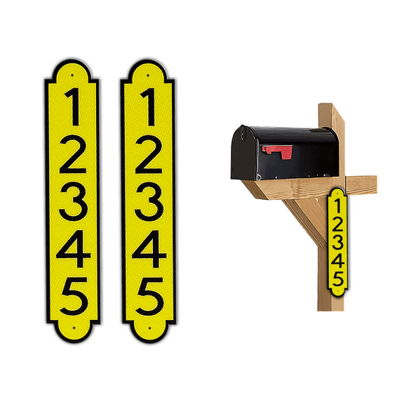 Curb-N-Sign® Fancy Super Reflective Mailbox Address Numbers Plaque, Customized Address Number Letter, Aluminum Plaque Pre-Drilled Holes,12-Month Warranty (6”x20”, Yellow)
