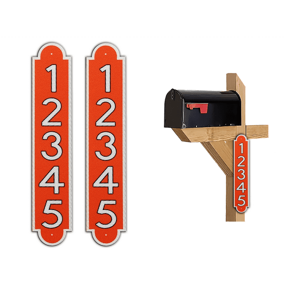 Curb-N-Sign® Fancy Super Reflective Mailbox Address Numbers Plaque, Customized Address Number Letter, Aluminum Plaque Pre-Drilled Holes,12-Month Warranty (3”x12”, Orange)