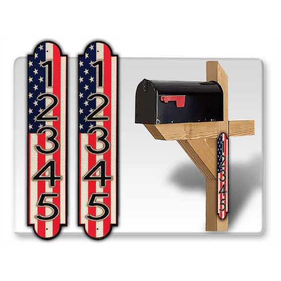 Curb-N-Sign® Fancy Super Reflective Mailbox Address Numbers Plaque, Customized Address Number Letter, Aluminum Plaque Pre-Drilled Holes,12-Month Warranty (3.5”x18”, American Flag)