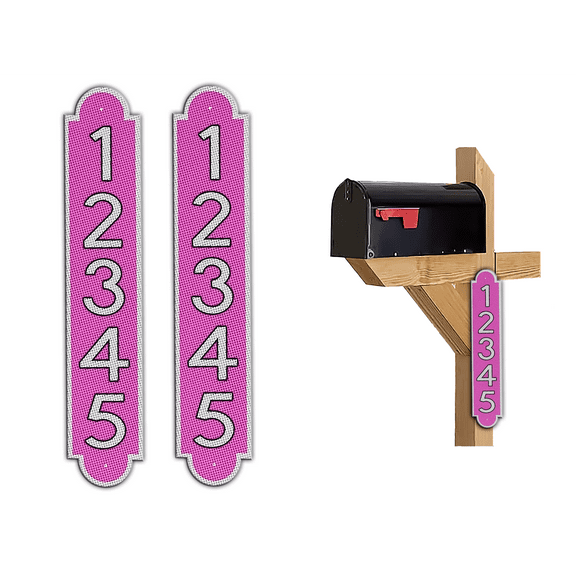 Curb-N-Sign® Fancy Super Reflective Mailbox Address Numbers Plaque, Customized Address Number Letter, Aluminum Plaque Pre-Drilled Holes,12-Month Warranty (6”x20”, Pink)