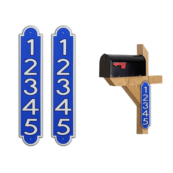 Curb-N-Sign® Fancy Super Reflective Mailbox Address Numbers Plaque, Customized Address Number Letter, Aluminum Plaque Pre-Drilled Holes,12-Month Warranty (3”x12”, Blue)