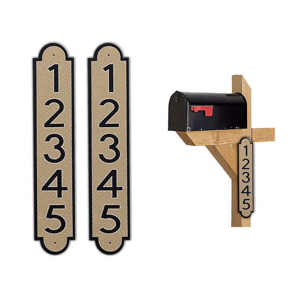 Curb-N-Sign® Fancy Super Reflective Mailbox Address Numbers Plaque, Customized Address Number Letter, Aluminum Plaque Pre-Drilled Holes,12-Month Warranty (3”x12”, Tan)