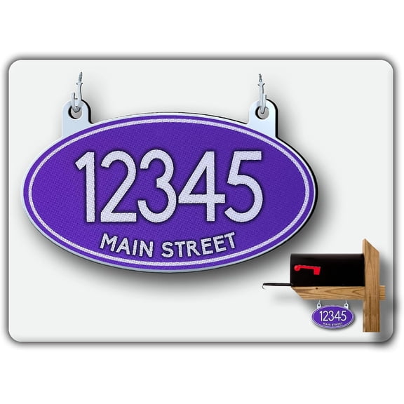Curb N Sign Hanging Mailbox Numbers Plaques - Made of Aluminum Composite Material - Super Reflective, Double Sided Options Mailbox Numbers for Outside Customized Oval Mailbox Number Plaque (Purple)