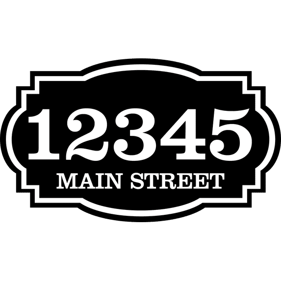 Curb-N-Sign® Horizontal House Address Sign, Fancy Super Reflective Mailbox Address Numbers Plaque, Single/Double Sided Customized Pre-Drilled Aluminum Signs (Black White,11"x20")