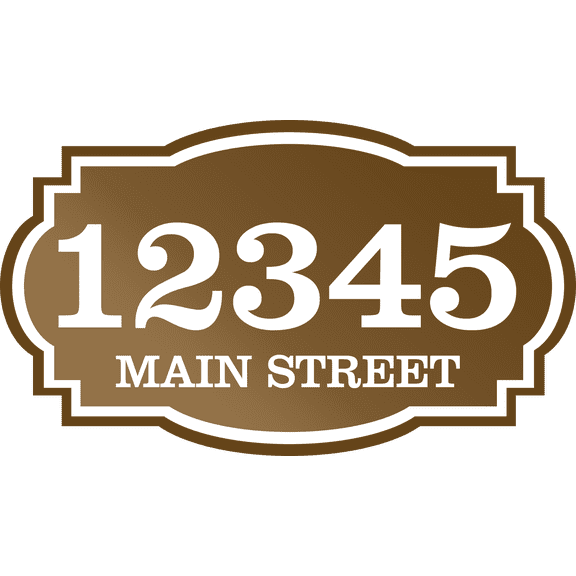 Curb-N-Sign® Custom Horizontal House Address for Outside, Highly Reflective Fancy Address Numbers Vinyl Stickers, Easy Peel and Stick Personalized Home/Office/Mailbox Address (Brown White,11"x20")