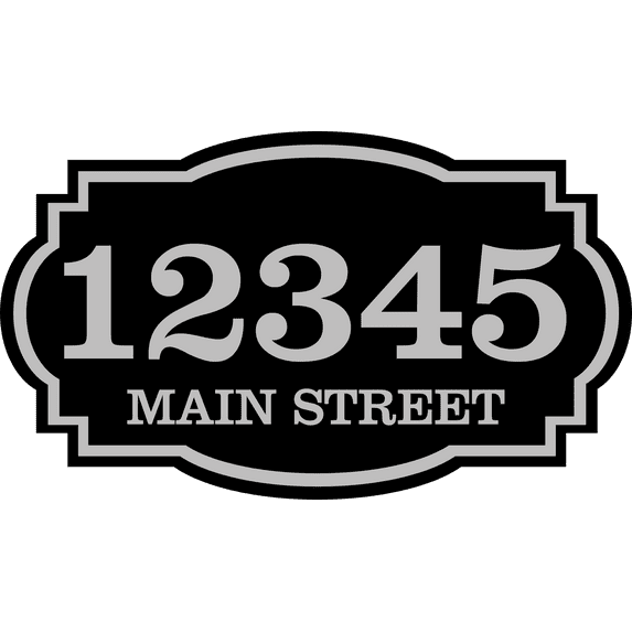 Curb-N-Sign® Custom Horizontal House Address for Outside, Highly Reflective Fancy Address Numbers Vinyl Stickers, Easy Peel and Stick Personalized Home/Office/Mailbox Address (Black Silver,7"x12")