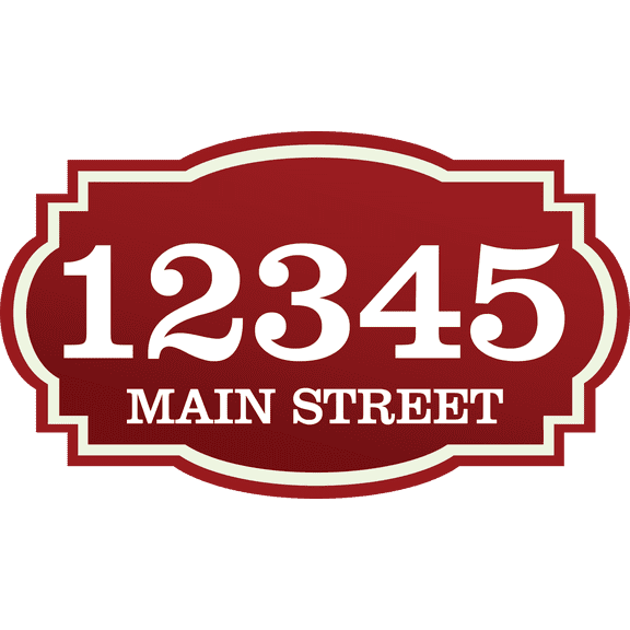 Curb-N-Sign® Horizontal House Address Sign, Fancy Super Reflective Mailbox Address Numbers Plaque, Single/Double Sided Customized Pre-Drilled Aluminum Signs (Crimson Red,7"x12")