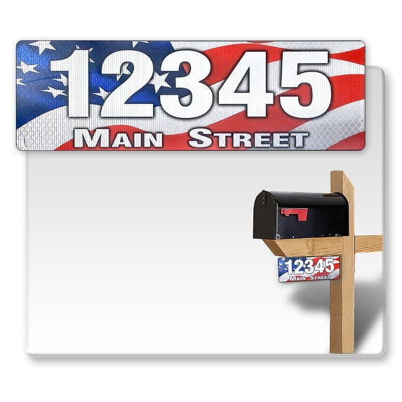 Curb-N-Sign Reflective 911 Address Sign for Mailbox, Single/Double Sided, Solid Aluminum, Custom and Pre-Drilled signs Horizontal/Vertical, 5 Year Warranty (Single Sided (Horizontal, American Flag)
