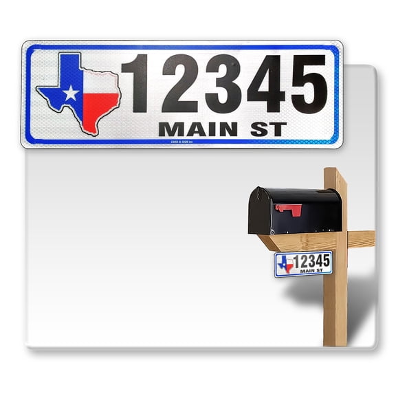 Curb-N-Sign Reflective 911 Address Sign for Mailbox, Single/Double Sided, Solid Aluminum, Custom and Pre-Drilled signs Horizontal/Vertical, 5 Year Warranty (Single Sided (Horizontal, Texas White)