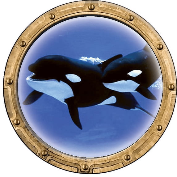 Curb-N-Sign® Wall Decal Porthole, Super Reflective 3D Wall Sticker Peel and Stick Decor, 12 Month Warranty ( Orca, 15" Diameter)