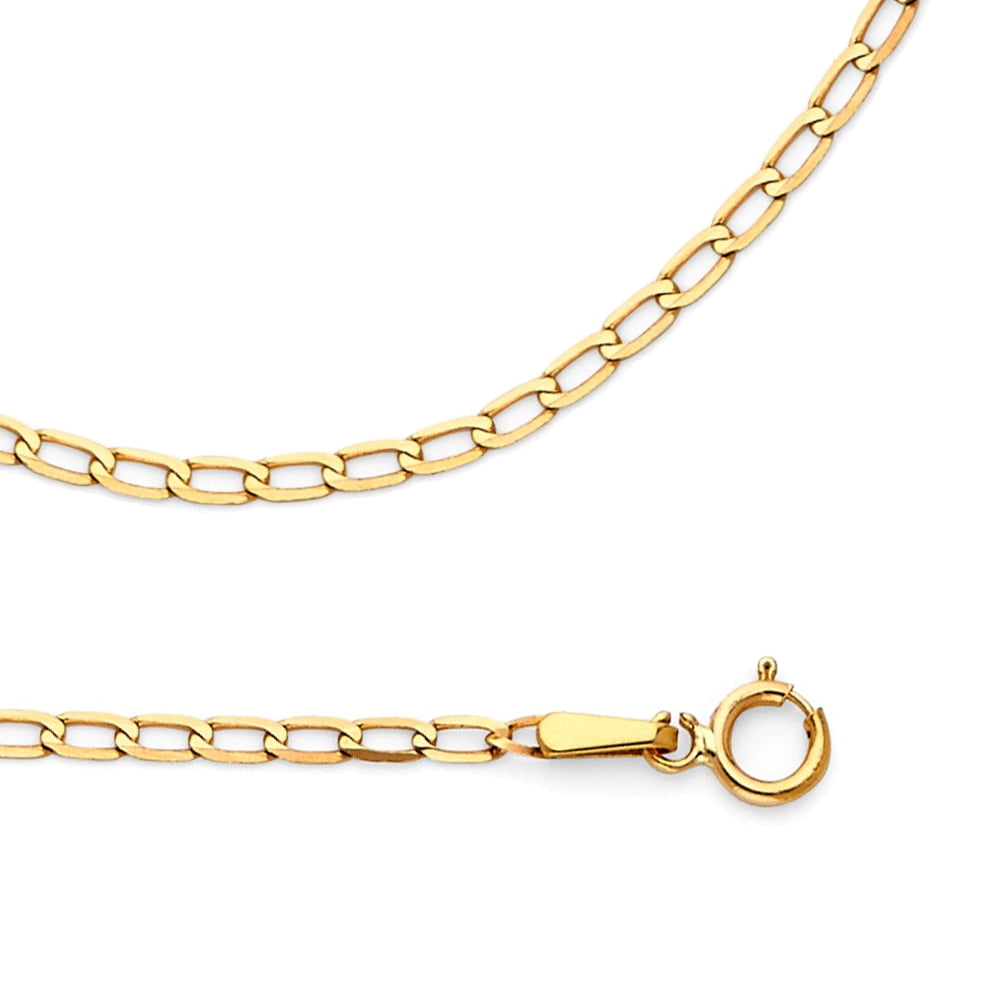 Curb Necklace Solid 14k Yellow Gold Chain Cable Open Link Polished Style Genuine 2 mm 16 inch
