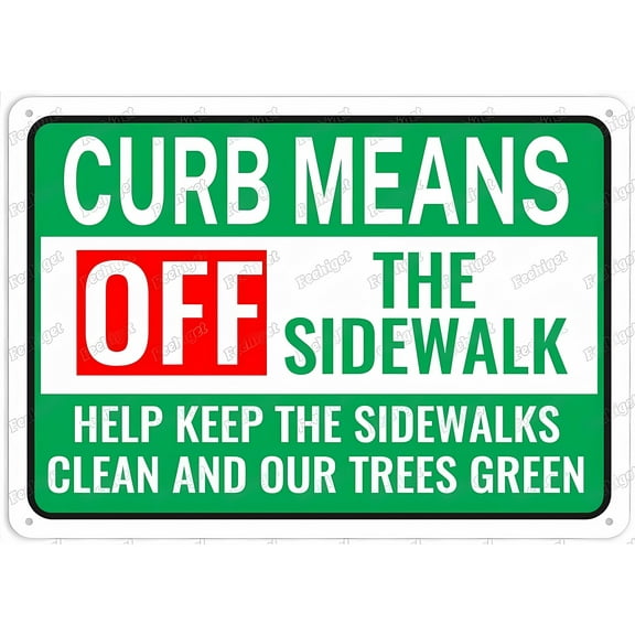 Curb Off Sidewalk Keep Clean Retro Sign - 12×8 Inches, Metal Tin Sign, Shop Yard Man Cave Garage Outdoor Funny Wall Decor