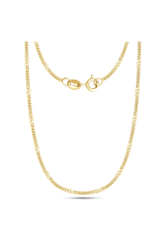 Curb link chain necklace for Women and Men Italian Crafted 1.06mm Cuban link necklace 18 Inch 14K Yellow Gold Over 925 Sterling Silver with Spring Ring Clasp