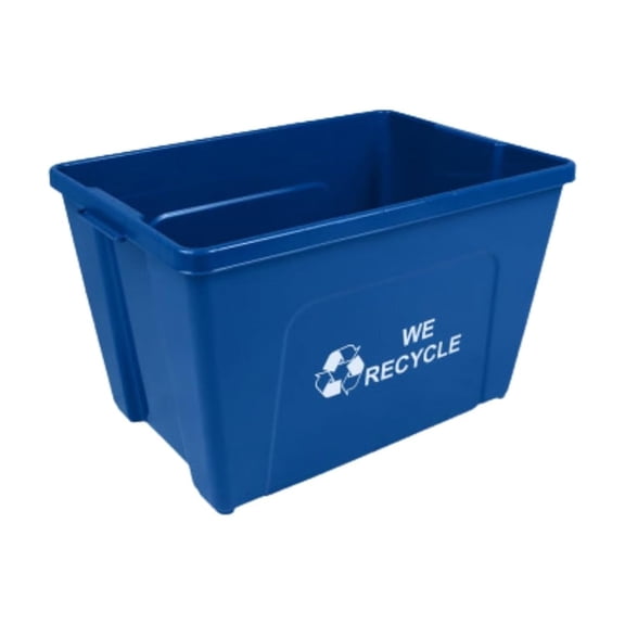Curbside 18 Gallon Recycling Bin, Plastic Trash Can with Carrying Handles for Homes or Businesses, Easily Recognizable from the Curb, High-Capacity, Stackable - Single Unit - Blue