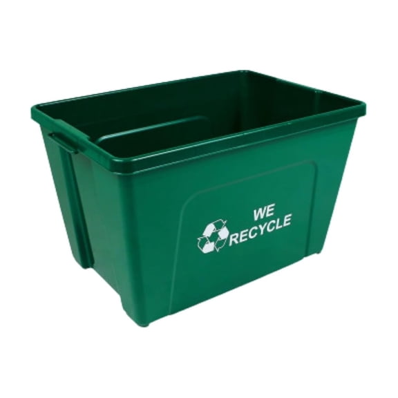 Curbside 18 Gallon Recycling Bin, Plastic Trash Can with Carrying Handles for Homes or Businesses, Easily Recognizable from the Curb, High-Capacity, Stackable - Single Unit - Green