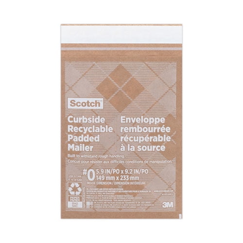 Curbside Recyclable Padded Mailer, #0, Bubble Cushion, Self-Adhesive Closure, 7 x 11.25, Natural Kra | Bundle of 2