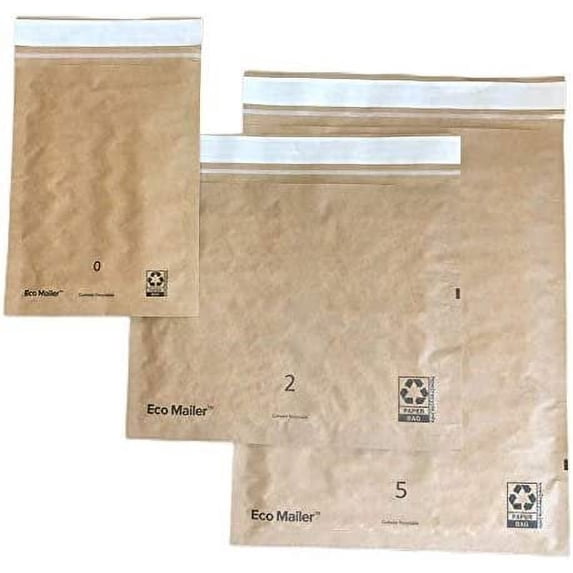Curbside Recyclable Padded Mailer Envelopes Eco Friendly with Self Seal Tear Strip. Combo Pack-6"x8", 11"x8" and 14"x8" 25