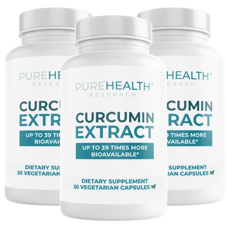 Curcumin Extract, High Absorption Turmeric Supplement for Immune Support & Joint Support by PureHealth Research x3