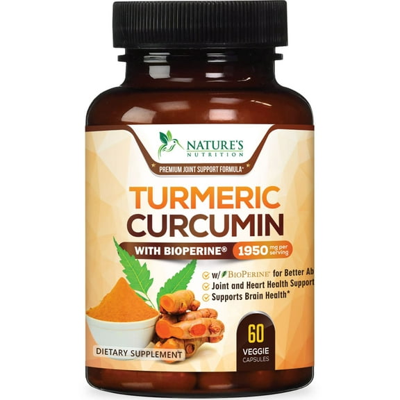 Turmeric Curcumin Supplement 95% Curcuminoids 1950mg with Organic Turmeric & BioPerine Black Pepper Extract for Best Absorption, Natural Vegan Joint Support, Non-GMO, Bottled in USA - 60 Capsules