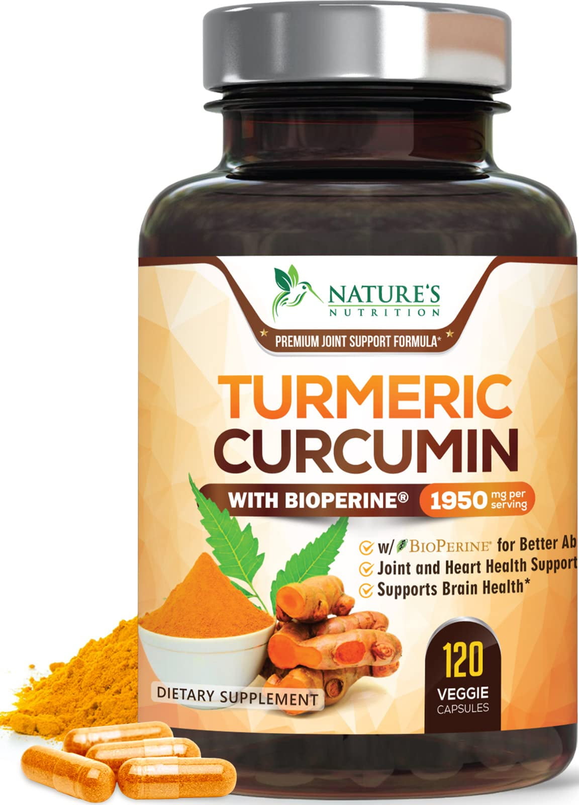 Nature's Nutrition Turmeric Curcumin Supplement 1950mg, 95