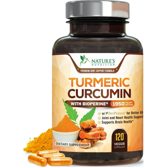 Turmeric Curcumin Supplement 95% Curcuminoids 1950mg with Organic Turmeric & BioPerine Black Pepper Extract for Best Absorption, Natural Vegan Joint Support, Non-GMO, Bottled in USA - 120 Capsules