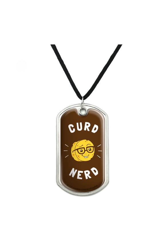 Curd Nerd Cheese Funny Humor Military Dog Tag Pendant Necklace with Cord