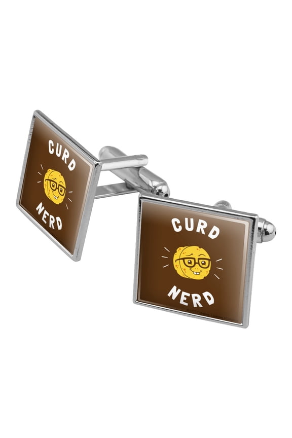 Curd Nerd Cheese Funny Humor Square Cufflink Set - Silver or Gold