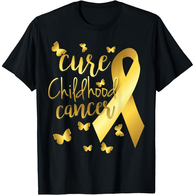 Cure Childhood Cancer T-Shirt With Gold Ribbon Cure Childhood Cancer T-Shirt With Gold Ribbon