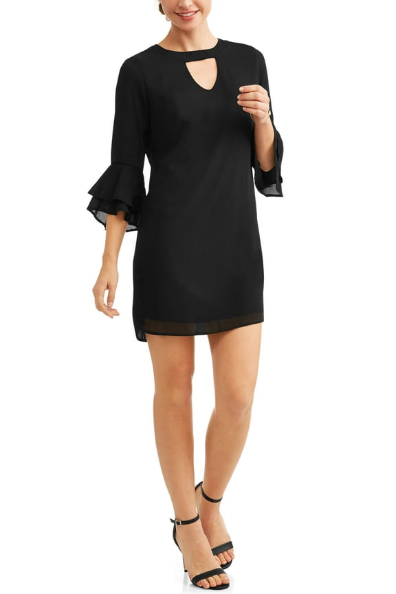 Dress Women's Size M Black Open Front Ruffle Sleeve Dress