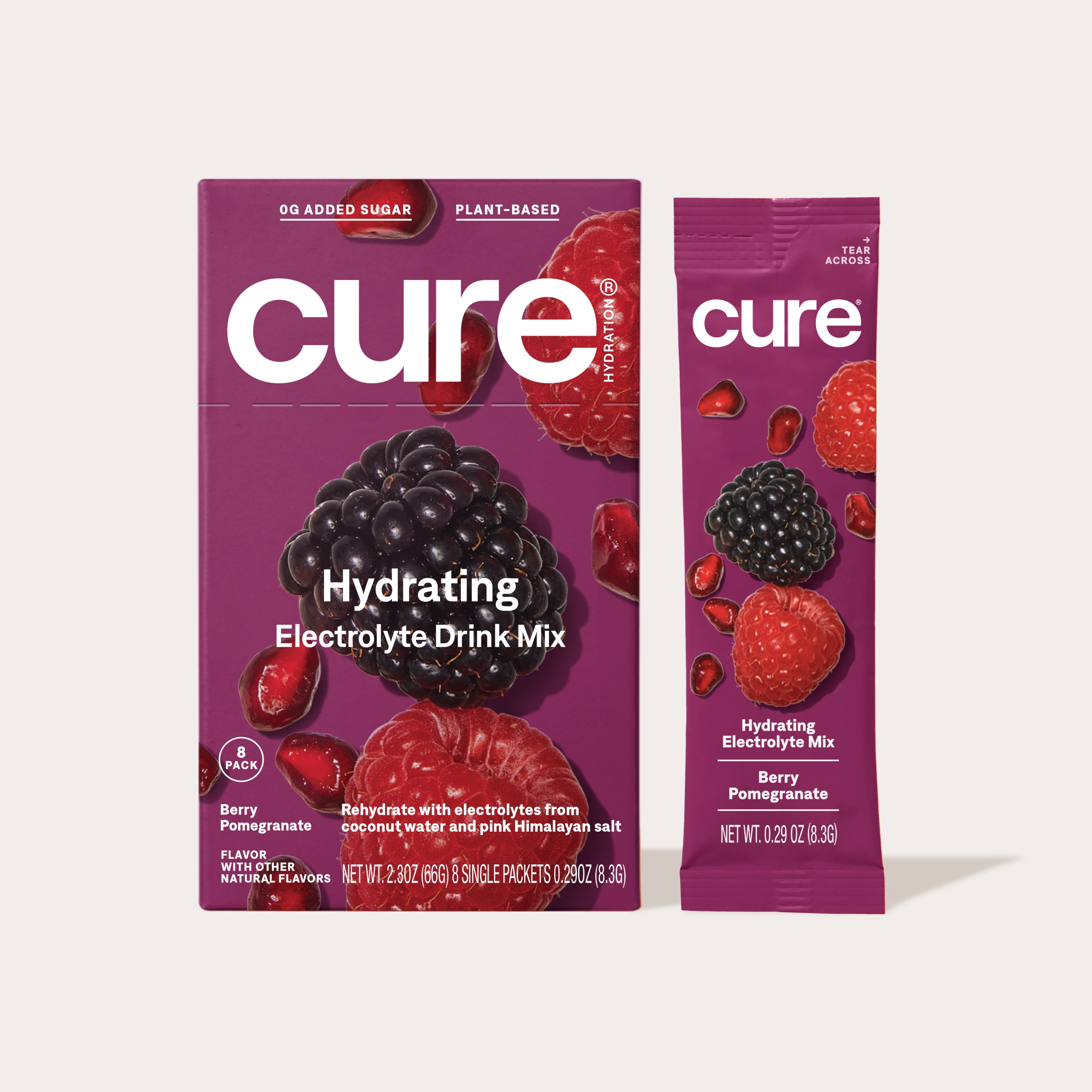 Cure Hydration Electrolyte Powder Drink Mix, Berry Pomegranate, 8 Packets