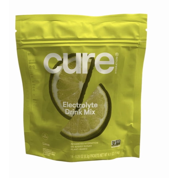 Cure Electrolyte Drink Mix, Advanced Hydration, No added sugar, Lime, 14 count