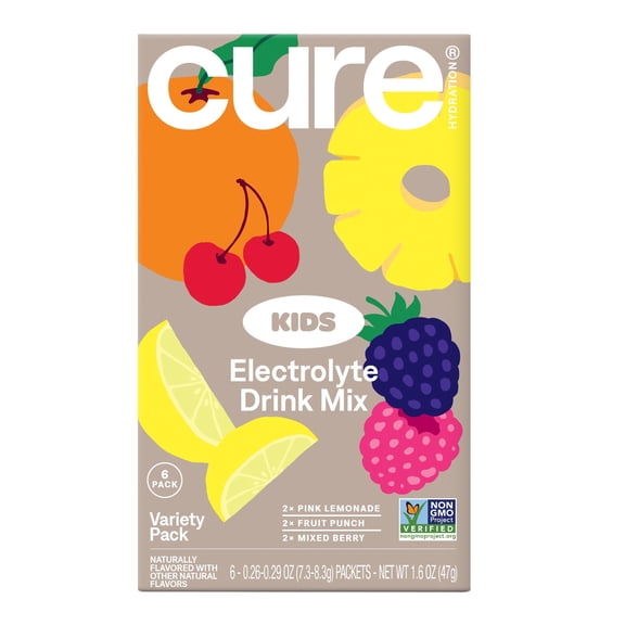 Cure Hydration Kids Flavored Coconut Water Electrolyte Drink Mix, 6 Count, Variety Pack, FSA and HSA Eligible